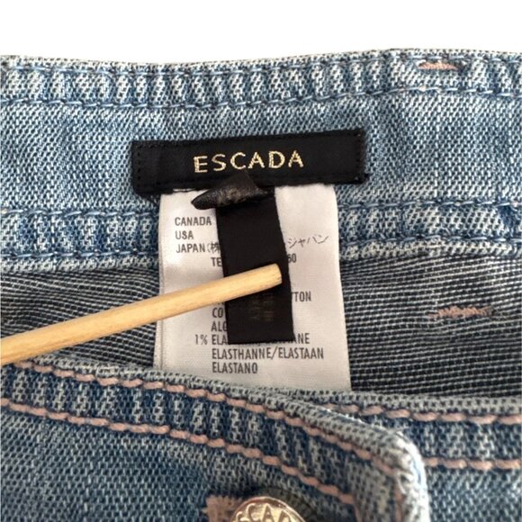 Escada Womens Light Blue Denim Flared Jeans With Rhinestone Detail Size 42 - Picture 4 of 10